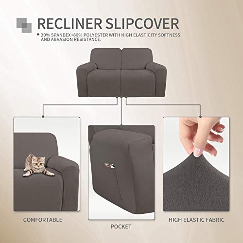 Image of Easy-Going 6 Pieces Microfiber Stretch Sectional Recliner Sofa Slipcover Soft Fitted Fleece 2 Seats Couch Cover Washable Furniture Protector with Elasticity for Kids Pet(Recliner Loveseat,Taupe)