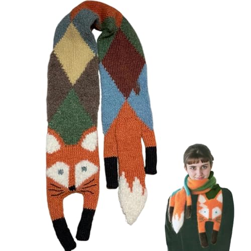 Fox Shaped Cute Winter Scarf, Warm Soft Thick Polyester Knit Long Scarf for Women2