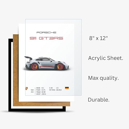 Image of Posternet Sports Car Wall Frame 8x12 Inch | Premium Matte Black Frame with Acrylic Sheet | Modern Car Poster Wall Decor | Ready to Hang Lightweight Frame for Home, Office & Gifting
