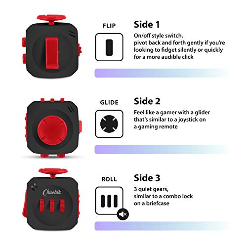 Chuchik Toys Fidget Cube - Prime Desk Fidget Toy, Fidget Cubes - Reduce Anxiety And Stress Relief For Autism, Add, Adhd & Ocd. Fidget Cube For Kids & Adults (Black-Red, 1-Pack) #TOP1