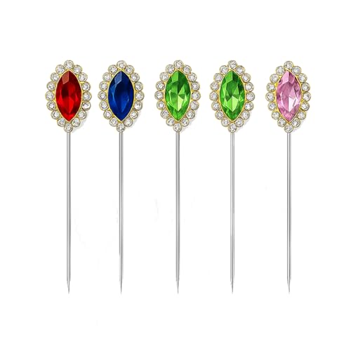 Image of MeiSie Decorative Hijab Pin Set, Crystal Rhinestone Marquise Design, Multicolour Safety Pins for Scarves and Dupatta