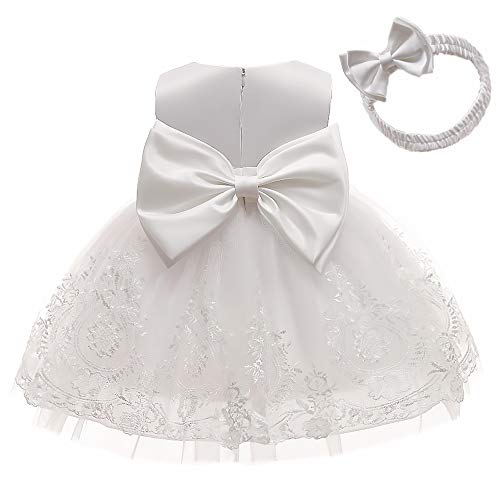 Image of CMMCHAAH 0-6T Baby Girls Pageant Lace Embroidery Dresses Toddler Party Bowknot Tutu Gown Dress with Headwear