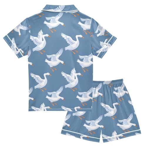 ALAZA Geese Cartoon Stylish Pajamas Satin Pajama Set Short Sleeve Button Down Sleepwear2