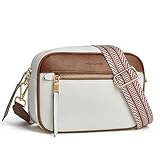 Crossbody Bag For Women Small Vegan Leather Cross body/over Shoulder Purse and Handbags With Long Guitar Adjustable Strap (White&Brown)
