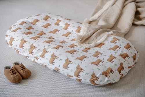 Image of Little Jump 2 Pack Baby Lounger Cover, Stretchy and Soft Newborn Lounger Cover, Infant Lounger Slipcover for Boys Girls, Covers Only Western Highland Cows (Neutal Highland Cows)