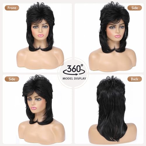 Image of Adequate Mullet Wigs for Women, Joe Dirt,Emo Wig,80s 90s Costumes Fancy Party Accessory Cosplay Wig, Halloween Man x (Black)