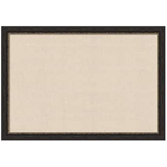 Kate and Laurel Framed Fabric Pinboard 40 x 28, Neutral Weave Printed Linen Decorative Bulletin Board with Bronze Narrow Frame