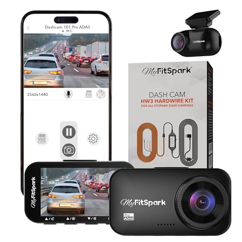 Image of FitSpark DC-101 Pro ADAS 4MP Real 2K Dual Channel Dash Cam | No.1 Novatek AI Chipset | 2.7 inch IPS HD Display | Super Night Vision, G-Sensor, GPS & WiFi | Bundle Pack with HARDWIRE KIT Worth Rs.3490