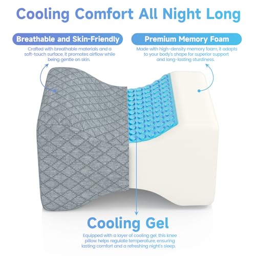 Image of CloudBliss Knee Pillow for Side Sleepers - Cooling Leg Pillow for Side Sleeping, Memory Foam Knee Pillow for Hip Pain, Lower Back Pain, Sciatica Pain, Knee Wedge Pillow with Contour Design,Grey