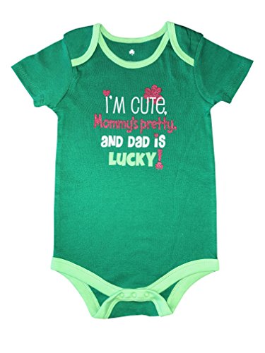 Topsville, Inc. Assorted ST Patrick's Day Short Sleeve Baby Boys & Girls Bodysuits/Creepers (I'm Cute, Mommy's Pretty and Dad is Lucky, 6-9 Months)