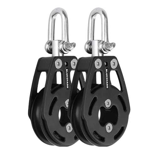 Blue Shark 2310-57 mm Single Swivel Aluminum Sailing Block - Max Line: 7/16” (12 mm), Safe Working Load (SWL): 1100 lbs (500kg), Breaking Load: 3500 lbs (1600 kg) (2-Pack)