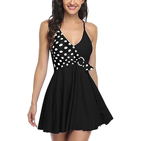 AIEOE Women Swimwear Swim Dresses Tummy Control Swimsuit Ladies Swimming Costumes with Skirt Plus Size Swimming Dress High Waist Swimming Suit Push Up Padded Beachwear Cover