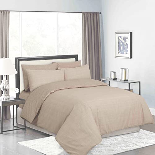 Prime Linens Duvet Cover Set 3 Pc 100% Cotton Quilt Cover Bedding Set with Pillow Cases and Extra Fitted Sheet Included Easy Care (Beige 924, Single 3 Piece)