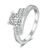 Musihy Anillo de diamantes cultivados en laboratorio, anillo de oro blanco con diamante redondo de 0,5 quilates creado en laboratorio, Metal, Diamante creado en laboratorio