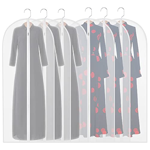 Homeminda Garment Bags Clear 6Packs 55In Long Hanging Lightweight White Breathable Dust Proof Covers With Study Full Zipper For Storage Wardrobe Dresses Gown Clothes #TOP11