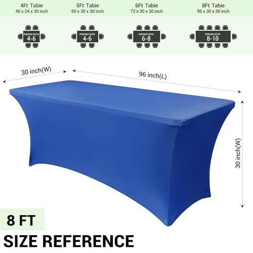 Obstal 8Ft Stretch Spandex Table Cover for Standard Folding Tables - 2 Pack Universal Rectangular Fitted Tablecloth for Party, Banquet, Events, Trade Show (Royal Blue, 96L x 30W x 30H Inches) by Obstal - Image 4