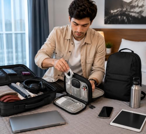 Image of SaleOn 8.3x5 Inch Tech Pouch Organizer with 1 Year Warranty - Portable Storage Organizer for USB Cable, Charger, Earphone, Power Bank, Hard Disk & Digital Gadgets, Travel Mobile Bag for Men