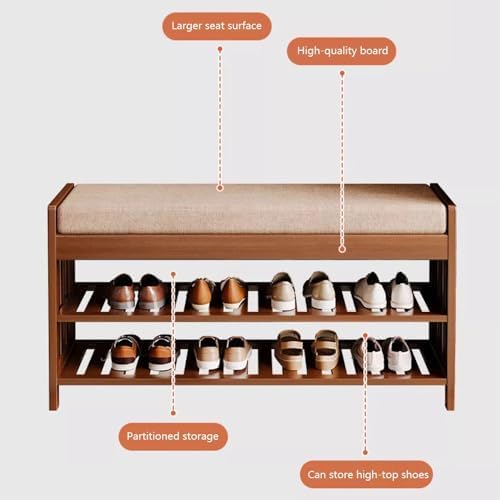 Banc à chaussures en bambou robuste et durable avec siège rembourré - 7