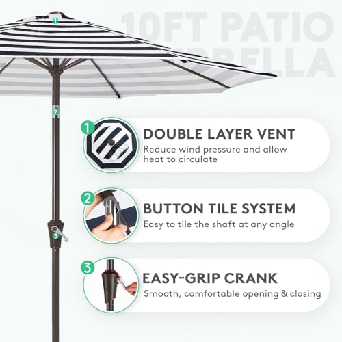 Image of JEAREY 10FT Outdoor Patio Umbrella, Market Umbrella, Black & White Stripe