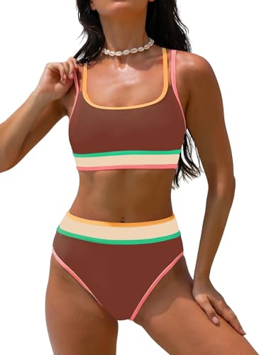 Image of popvil Women's High Waisted Bikini Sets 2026 Neon 2 Piece Swimsuit
