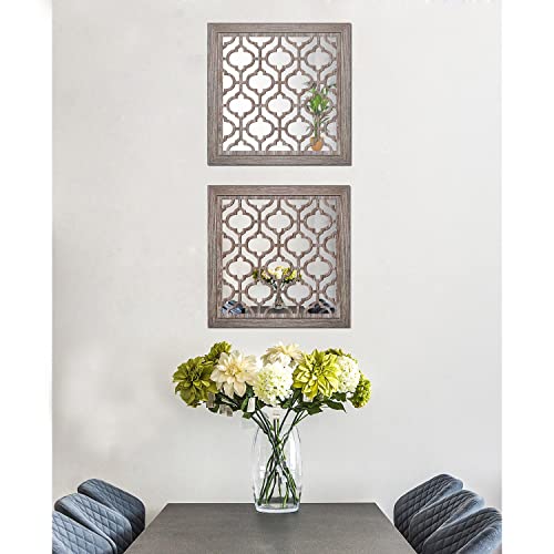 Yudarte 2Pcs Set Square Moroccan Cutout Wall Mirror Decor - Farmhouse Rustic Decorative Mirrors For Bedroom Bathroom Living Room Kitchen Entryway 12X12 Inches #TOP5