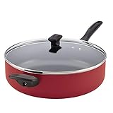 Farberware Dishwasher Safe Nonstick Jumbo Cooker/Saute Pan with Helper Handle - 6 Quart, Red