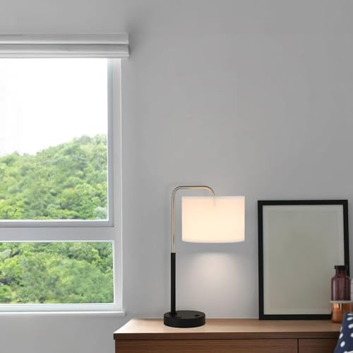 XiNBEi Lighting Bedside Table Lamp, Mid Century Modern Bedroom Desk Lamp Nightstand Table Lamp with USB Port & Drum Shade Brushed Nickel Finish XB-TL257-BN by XiNBEi Lighting - Used condition - US$31.91
