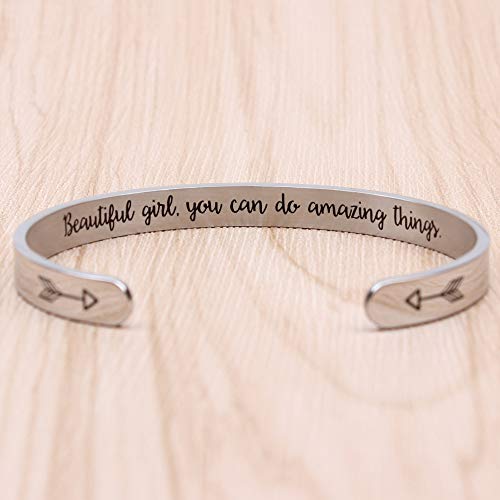 Btysun Easter Gifts for Teens Inspirational Bracelet,Cuff Bracelets for Teen,Gifts for Teenage Mantra Jewelry Gifts for Girlfriend Christmas Gifts(Beautiful You Can Do...)