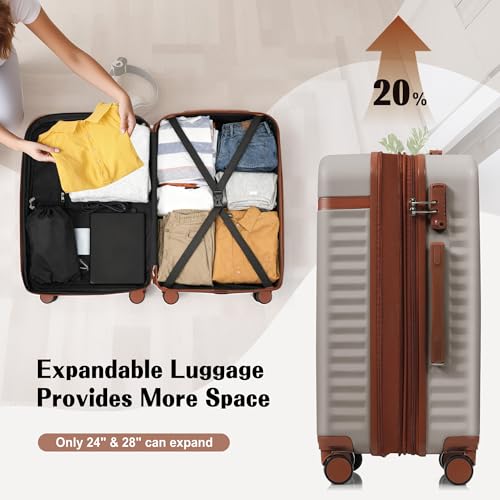 Image of Hardshell Luggage, Lightweight Suitcase with Spinner Wheels, KHAKI+USB