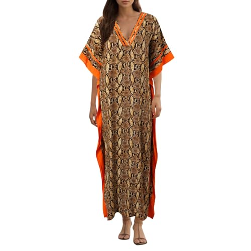 Vestido de playa de talla grande estampado y holgado con cuello en V