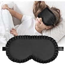 Kids Sleep Mask Eye Cover, 100% Real Mulberry Silk Sleep Mask with Adjustable Strap, Kids Blindfold for Sleeping, Boys Girls Eye Shade for Ages 5+, Soft and No Pressure Black