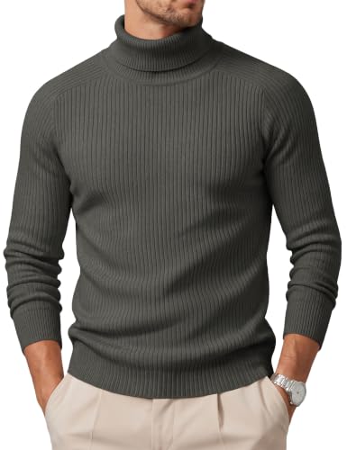 Image of EKLENTSON Men's Turtleneck Jumpers Thermal Knitted Sweaters Dark Grey M