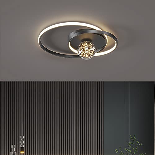 Chandelier LED en aluminium de haute précision luminaire décoratif rond de 45cm noir