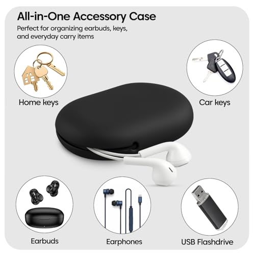 Image of Sounce Small Portable Protective Silicone Earphone Case Pouch Travel Cable Storage Holder Organizer for USB Charger Cords Earbuds and Small Accessories Headphone Keeper Black