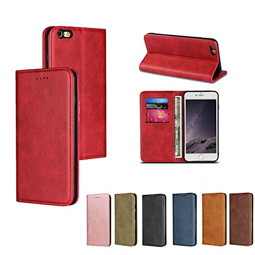 最安値 Iphone6 Plus Iphone6s プラス ケース 手帳型 手帳 ベルトなし カード収納 マグネット付き アイフォン6s プラス アイフォン6 Plus 全面保護 レザー スマホケース おしゃれ 可愛い シンプル レッドの価格比較