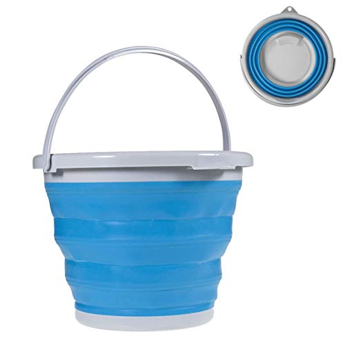 Collapsible Buckets TOPIND Multi-Functional 10L Folding Water Bucket Outdoor Silicone Water Bucket for Fishing Camping Car Washing Home Storage and Outdoors Blue and White