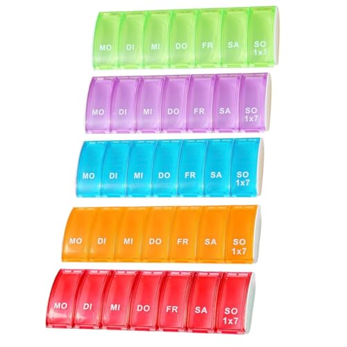 ZHAOYCSH Pilulier Semainier 7 Jours,5-Pack Boîte à Médicaments Arc-en-Ciel,Organisateur Hebdomadaire Portable pour Comprimés, Vitamines, Huile de Poisson.7 Compartiments Grande Capacité