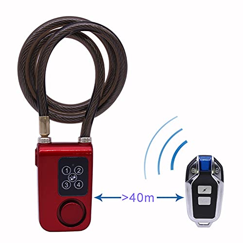 Security Bike Lock, Azuraokey Anti-Theft Bluetooth Bike Lock Remote Control Smart Mtb Cycling Security Alarm 80Cm Lock Cable Waterproof 115Db Wire Rope Alarm Bicycle Lock (Red) #TOP5