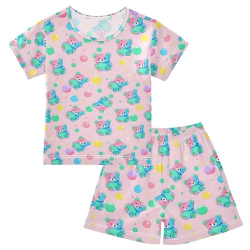 Cute Blue Gummy Bear Pattern Summer Cute Pajama Sets, Short Sets for Daily Wears and Sleep Wears