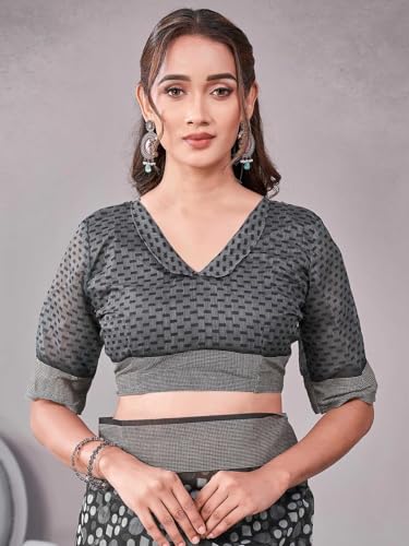 Image of Satrani Women's Chanderi Printed & Embroidery Saree with Unstitched Blouse Piece