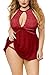 N-PWSRYL Frauen Übergröße Dessous - Floral Spitze Babydoll Chemise Nachtwäsche Kleid mit G-String L-4XL, weinrot, XX-Large