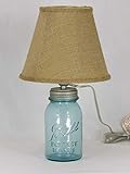 Aqua Quart Mason Jar Lamp with Burlap Shade
