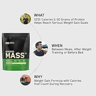 Optimum Nutrition (ON) Serious Mass High Protein High Calorie Weight Gainer Powder - 1 kg (Vanilla) with Vitamins and Minerals, Vegetarian