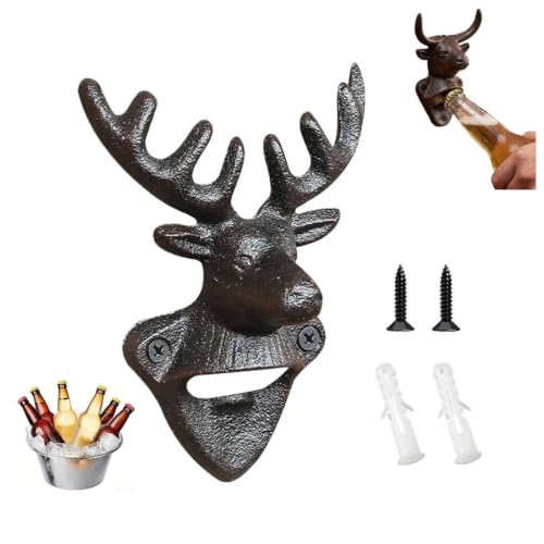 Wall Mounted Bottle Opener, Cast Iron Cool Deer Head Bottle Opener, Beer Beverage Botle Cap Open er, Vintage Rustic Style Wall Hanging Op ener, Bar Farmhouse WallOrnament, Practical Gift