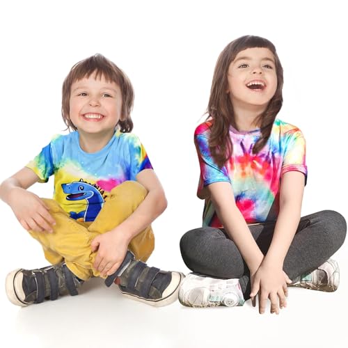 Image of Boys Tie Dye Shirts 3-12 Years Hippies Senior Crewneck Short Sleeve Rainbow Tee for Kids (US, Age, 3 Years, 5 Years, Dinosaur)