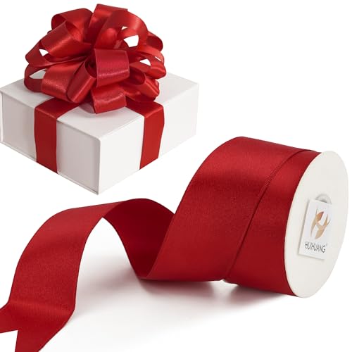HUIHUANG Red Satin Wired Ribbon 1-1/2 inch Red Double-Faced Satin Wire Edge Ribbon for Wreaths Bows Making Gift Wrapping Holiday Home Decor Crafts Holiday Tree Bows- Continuous 10 Yards