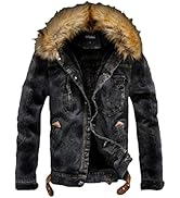 Lavnis Men's Denim Fleece Jacket Casual Faux Fur Collar Sherpa Coat Jeans Trucker Jacket