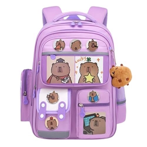 Capybara Backpack for School Girls Boys, Cute Kawaii Lightweight Capybara Backpack, Large-Capacity Waterproof Multiple Pocket (Purple)