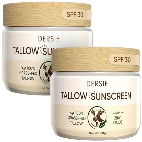 (Pack of 2) Dersie Tallow Sunscreen SPF 30 – Mineral UV Defense with Non-Nano Zinc Oxide – Face & Body Sun Protection for Adults & Kids – 100% Grass-Fed Beef Tallow for Moisture Retention (2.12 oz)