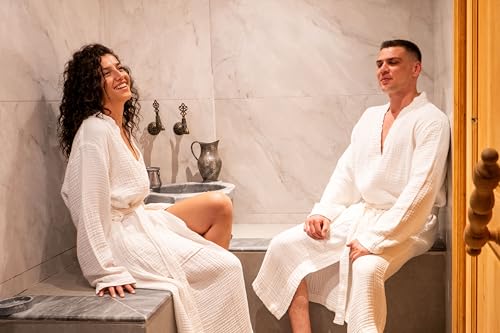Image of Muslin Unisex Bathrobe Women & Men, 100% Cotton Kimono Lightweight Robe | Long Robes Soft, Absorbent, Spa robes